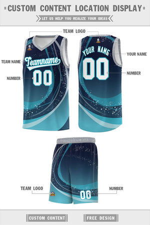 Custom Navy Aqua Personalized Galaxy Graffiti Pattern Sports Uniform Basketball Jersey