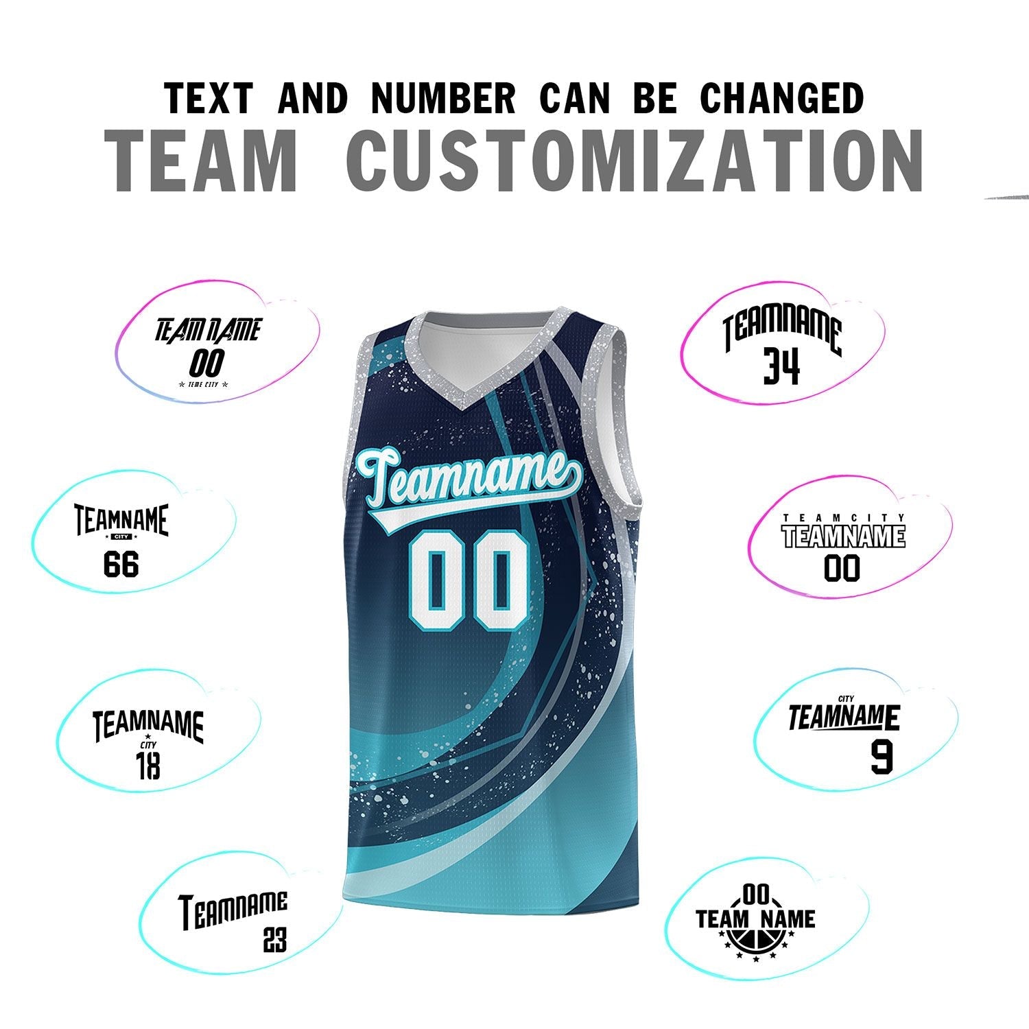 Custom Navy Aqua Personalized Galaxy Graffiti Pattern Sports Uniform Basketball Jersey