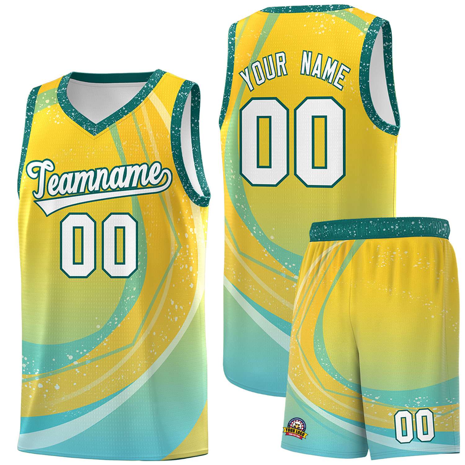 Custom Gold Aqua Personalized Galaxy Graffiti Pattern Sports Uniform Basketball Jersey