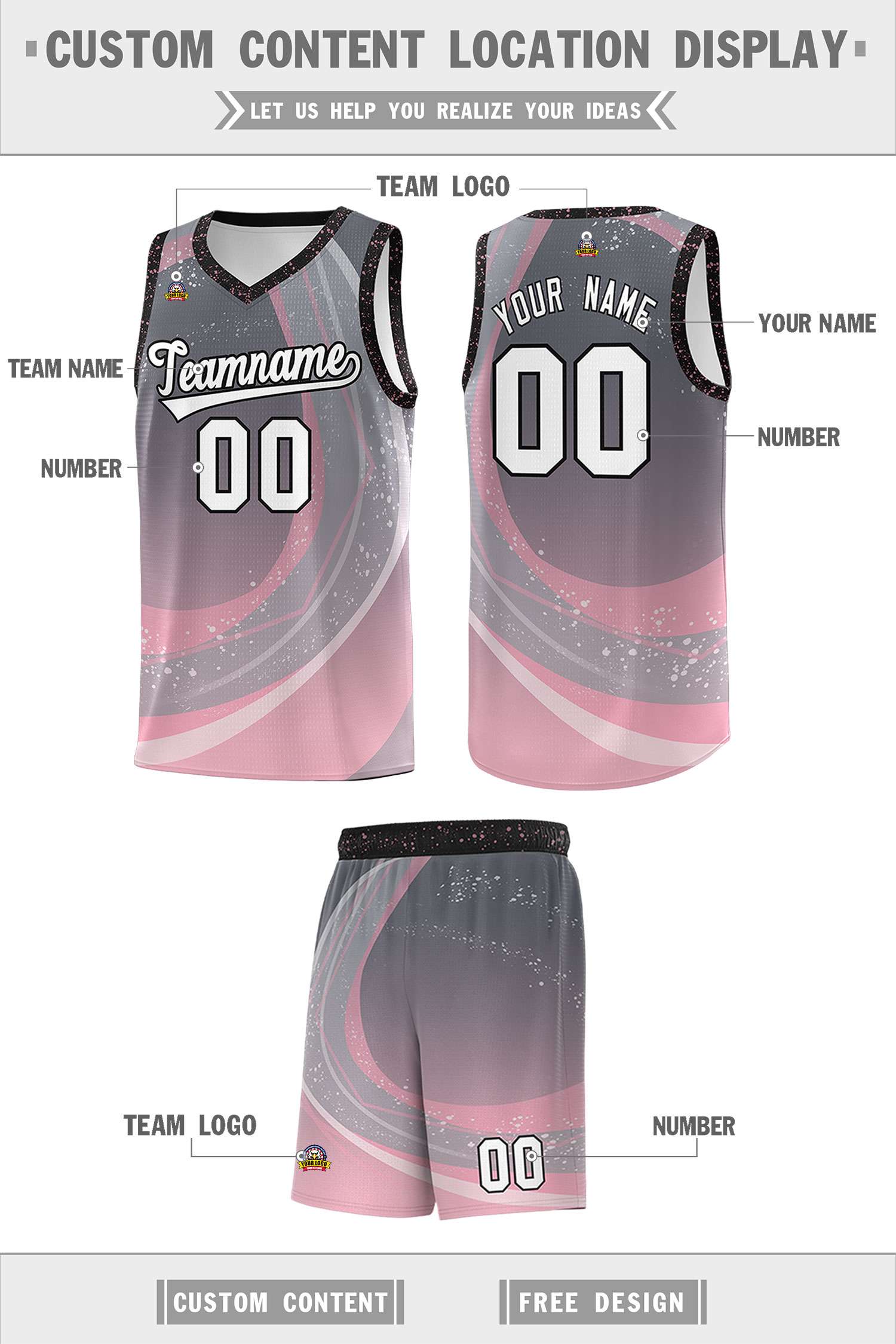 Custom Dark Gray Light Pink Personalized Galaxy Graffiti Pattern Sports Uniform Basketball Jersey