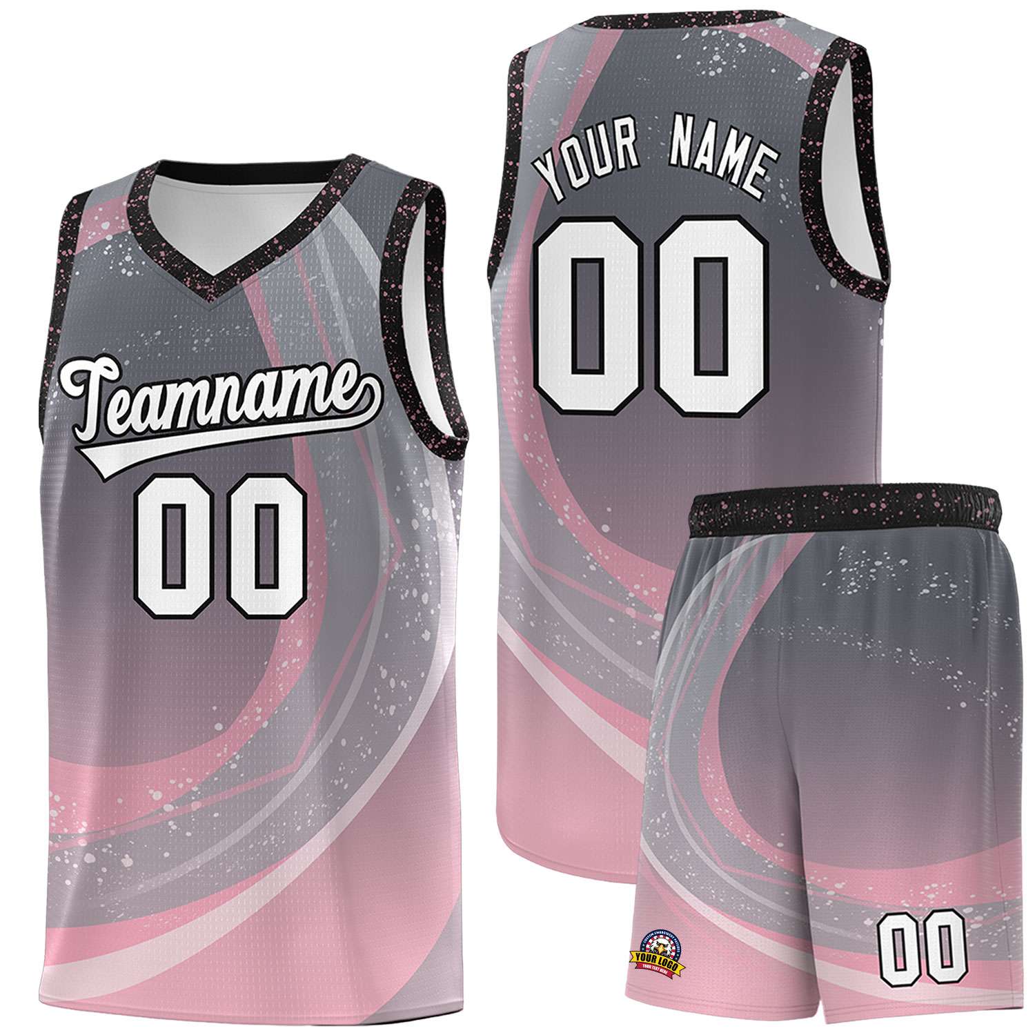 Custom Dark Gray Light Pink Personalized Galaxy Graffiti Pattern Sports Uniform Basketball Jersey