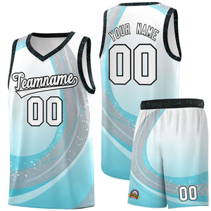 Custom White Sky Blue Personalized Galaxy Graffiti Pattern Sports Uniform Basketball Jersey