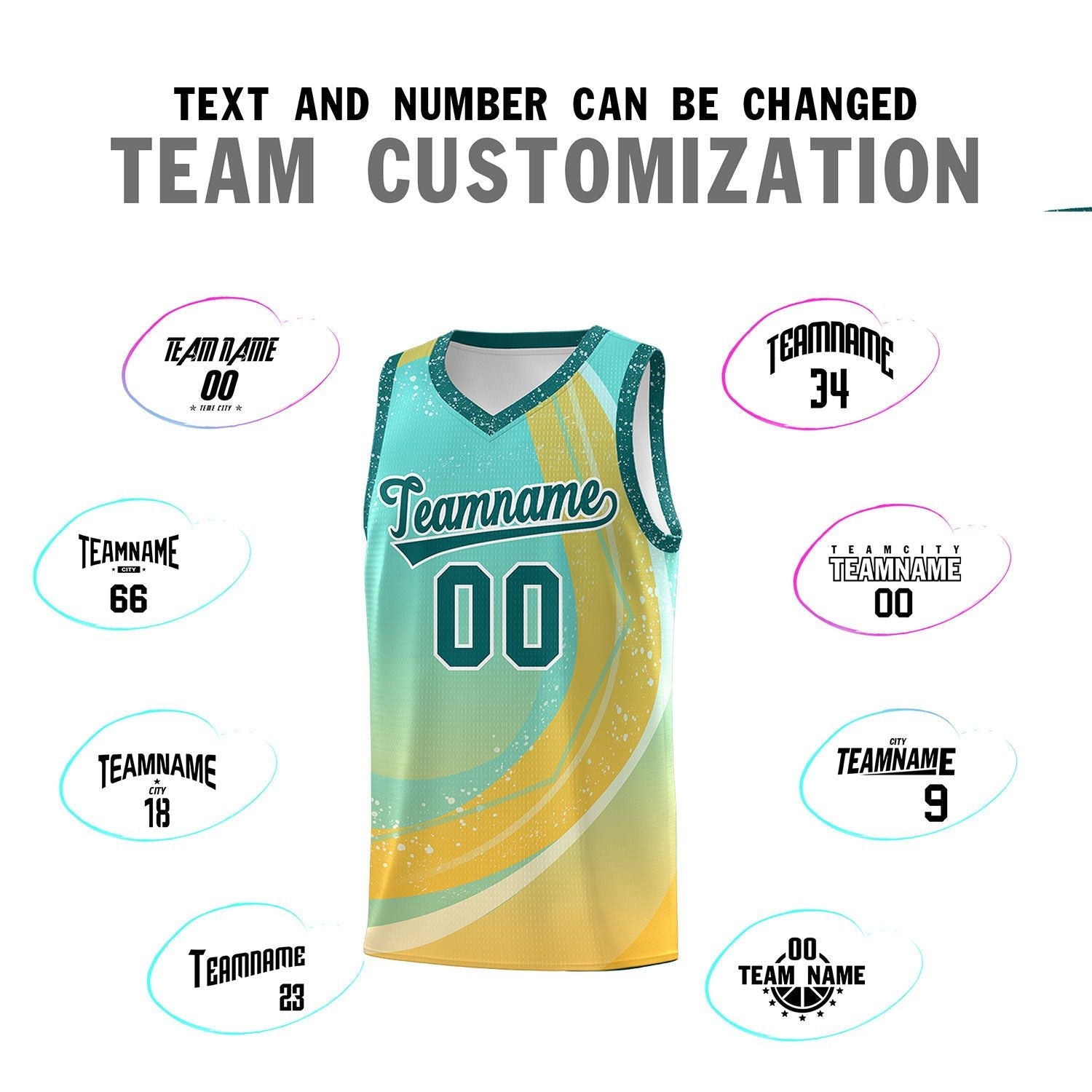 Custom Aqua Gold Personalized Galaxy Graffiti Pattern Sports Uniform Basketball Jersey