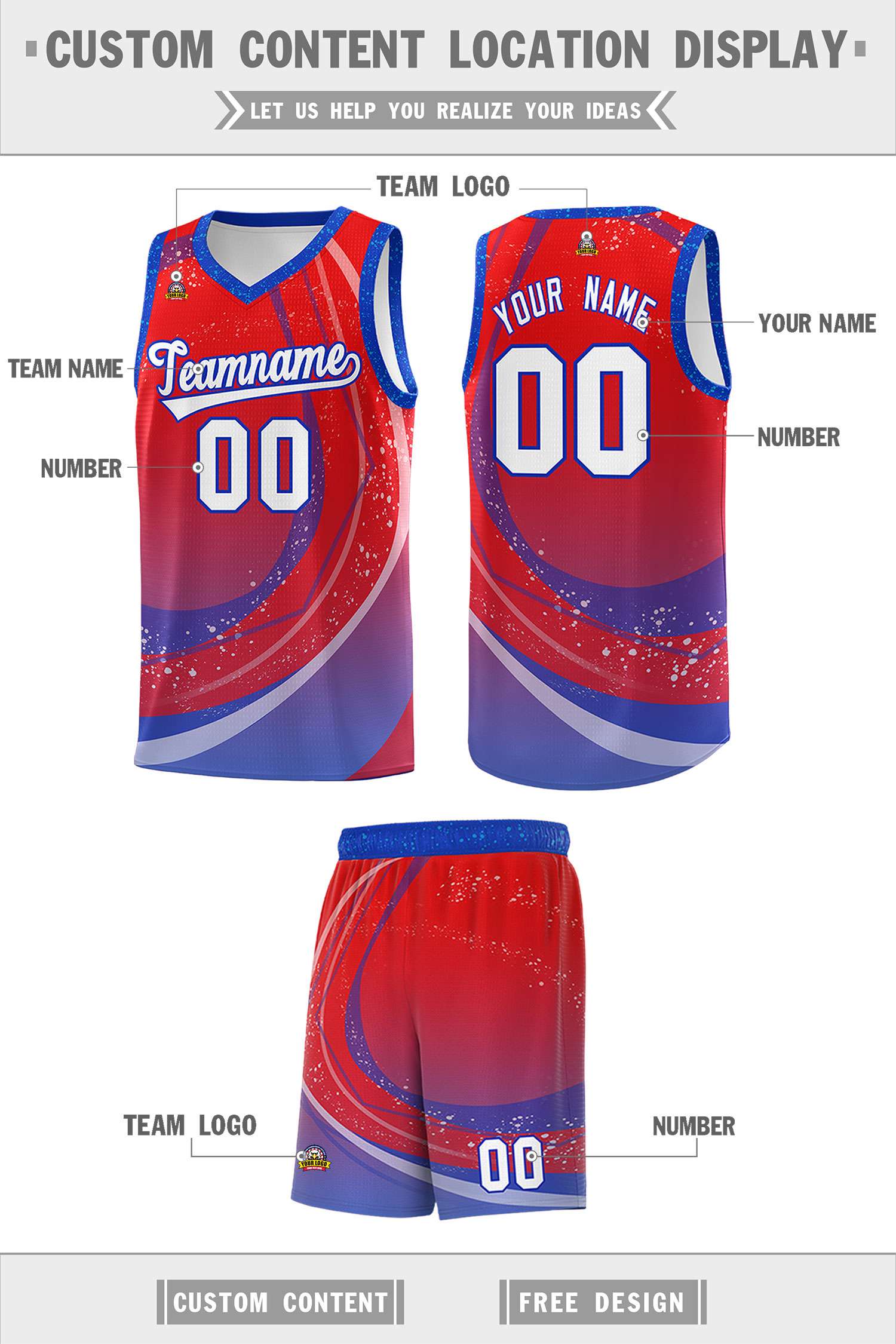 Custom Red Royal Personalized Galaxy Graffiti Pattern Sports Uniform Basketball Jersey