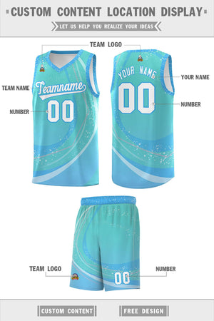 Custom Aqua Powder Blue Personalized Galaxy Graffiti Pattern Sports Uniform Basketball Jersey