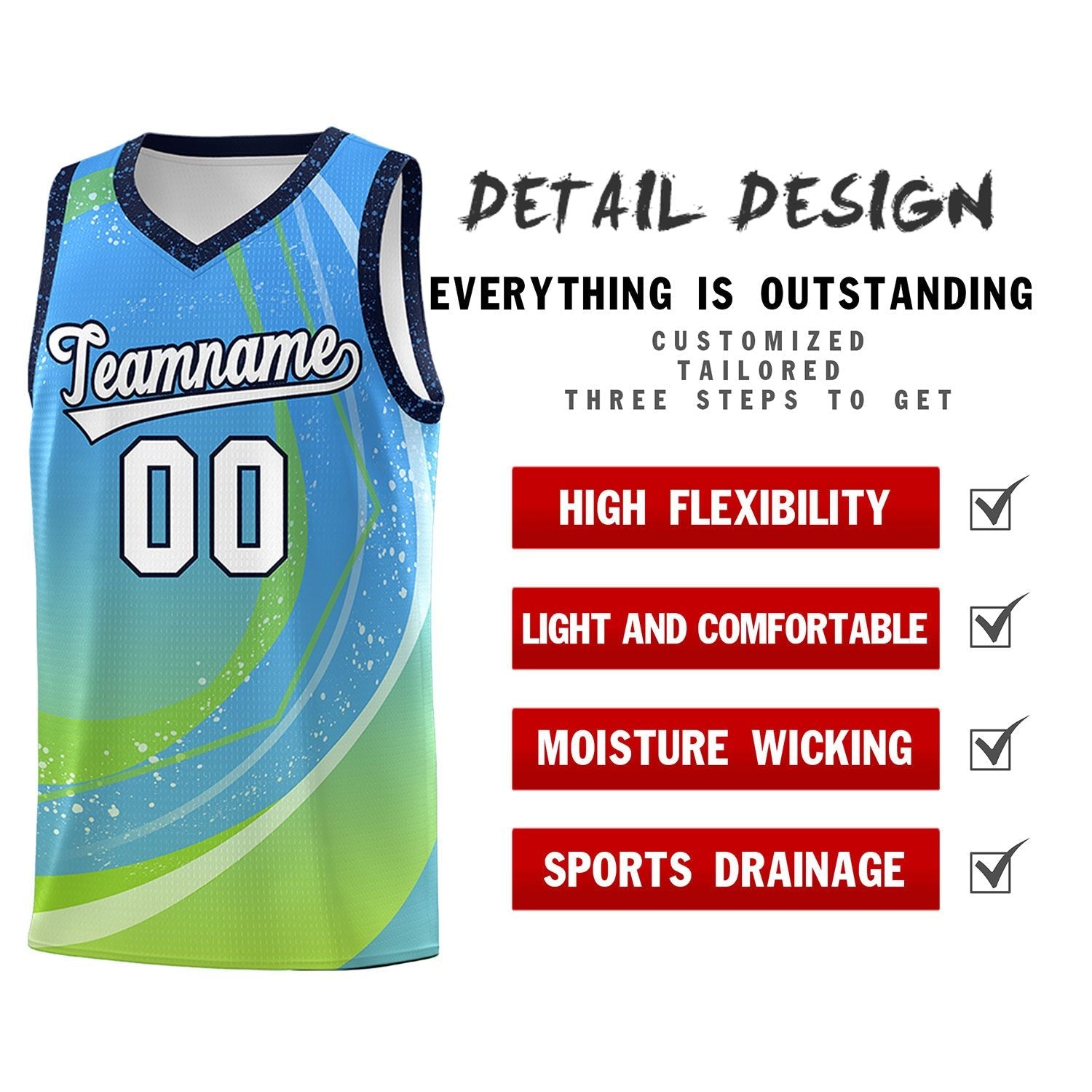 Custom Powder Blue Neon Green Personalized Galaxy Graffiti Pattern Sports Uniform Basketball Jersey