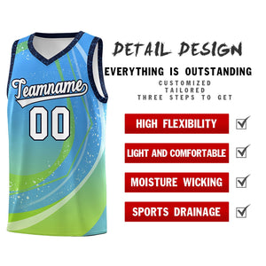 Custom Powder Blue Neon Green Personalized Galaxy Graffiti Pattern Sports Uniform Basketball Jersey