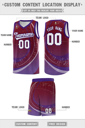 Custom Crimson Purple Personalized Galaxy Graffiti Pattern Sports Uniform Basketball Jersey