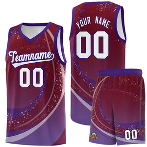 Custom Crimson Purple Personalized Galaxy Graffiti Pattern Sports Uniform Basketball Jersey