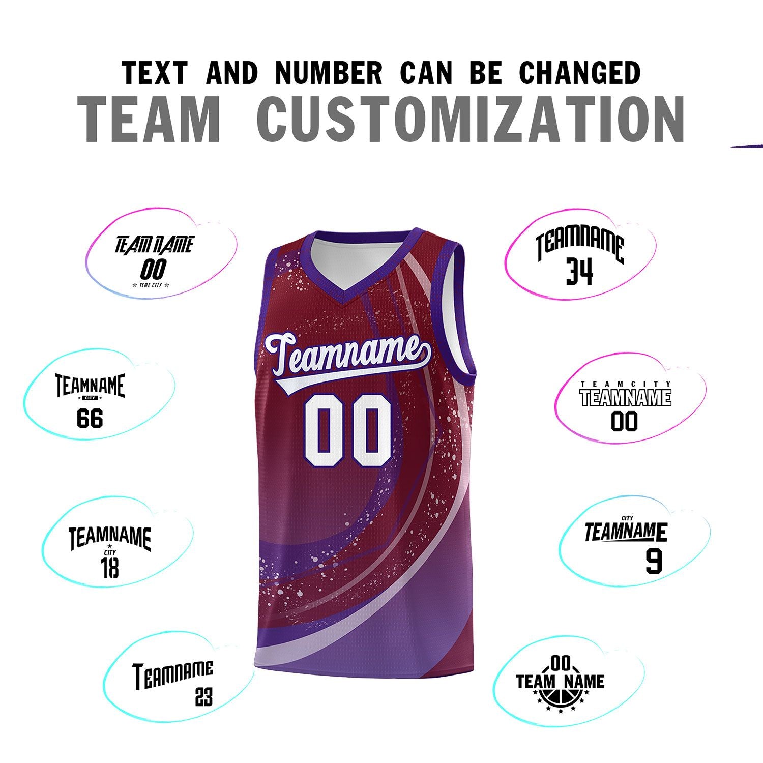 Custom Crimson Purple Personalized Galaxy Graffiti Pattern Sports Uniform Basketball Jersey