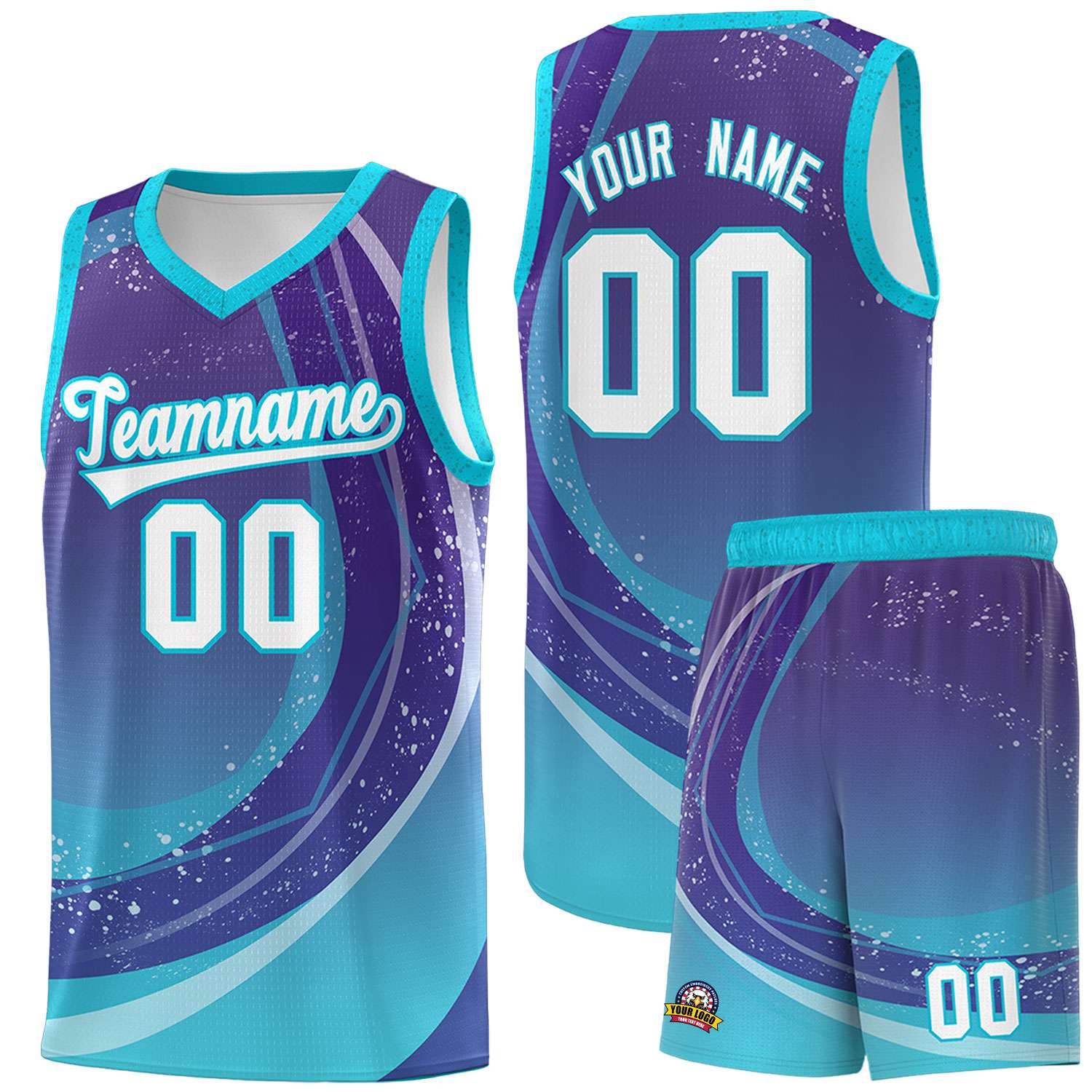 Custom Purple Sky Blue Personalized Galaxy Graffiti Pattern Sports Uniform Basketball Jersey