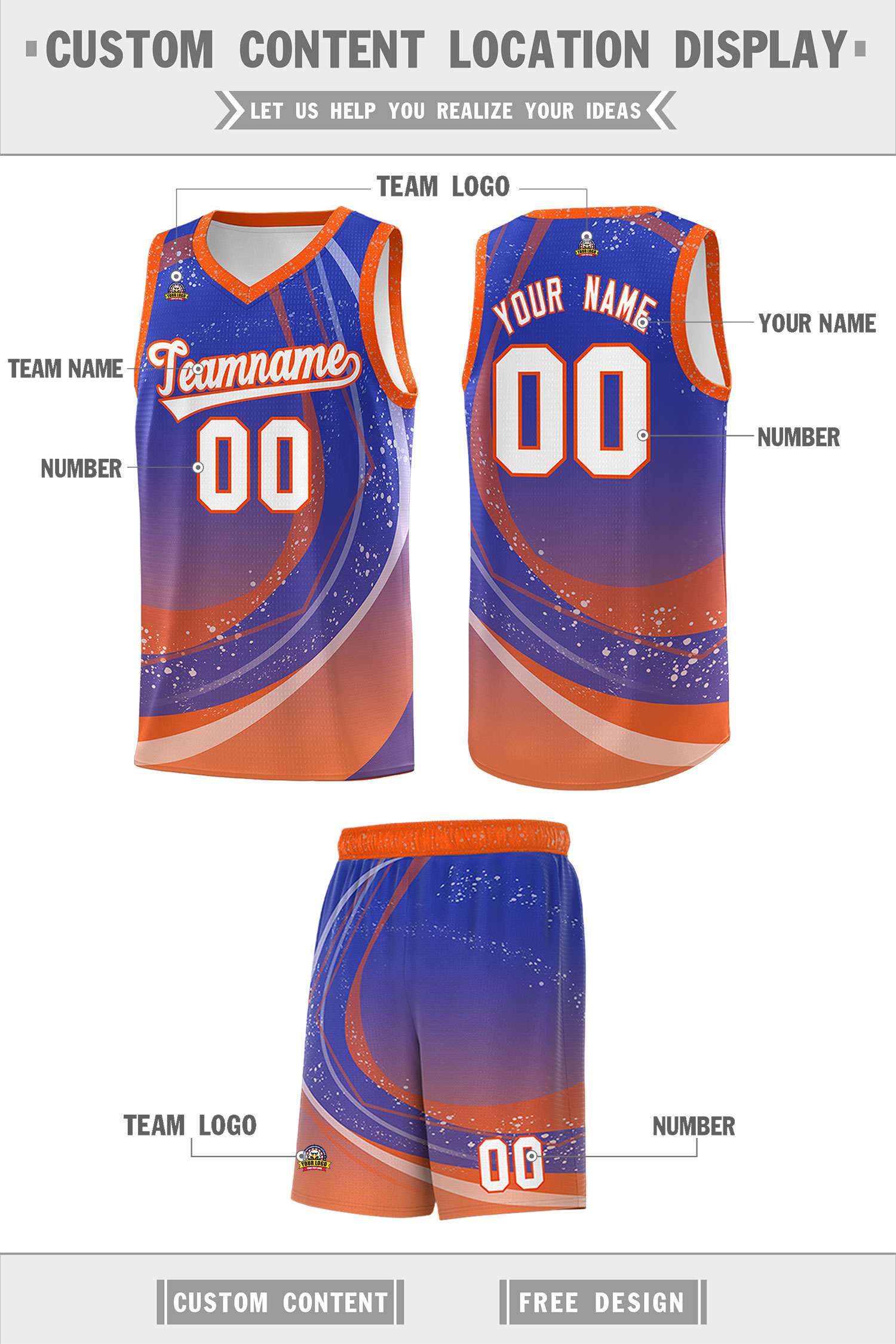 Custom Royal Orange Personalized Galaxy Graffiti Pattern Sports Uniform Basketball Jersey