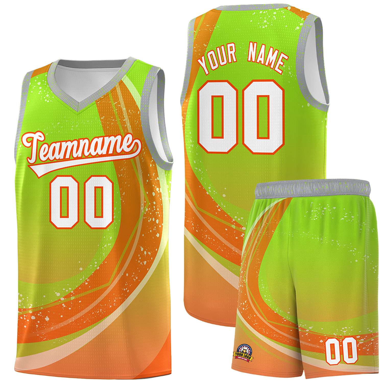 Custom Neon Green Orange Personalized Galaxy Graffiti Pattern Sports Uniform Basketball Jersey