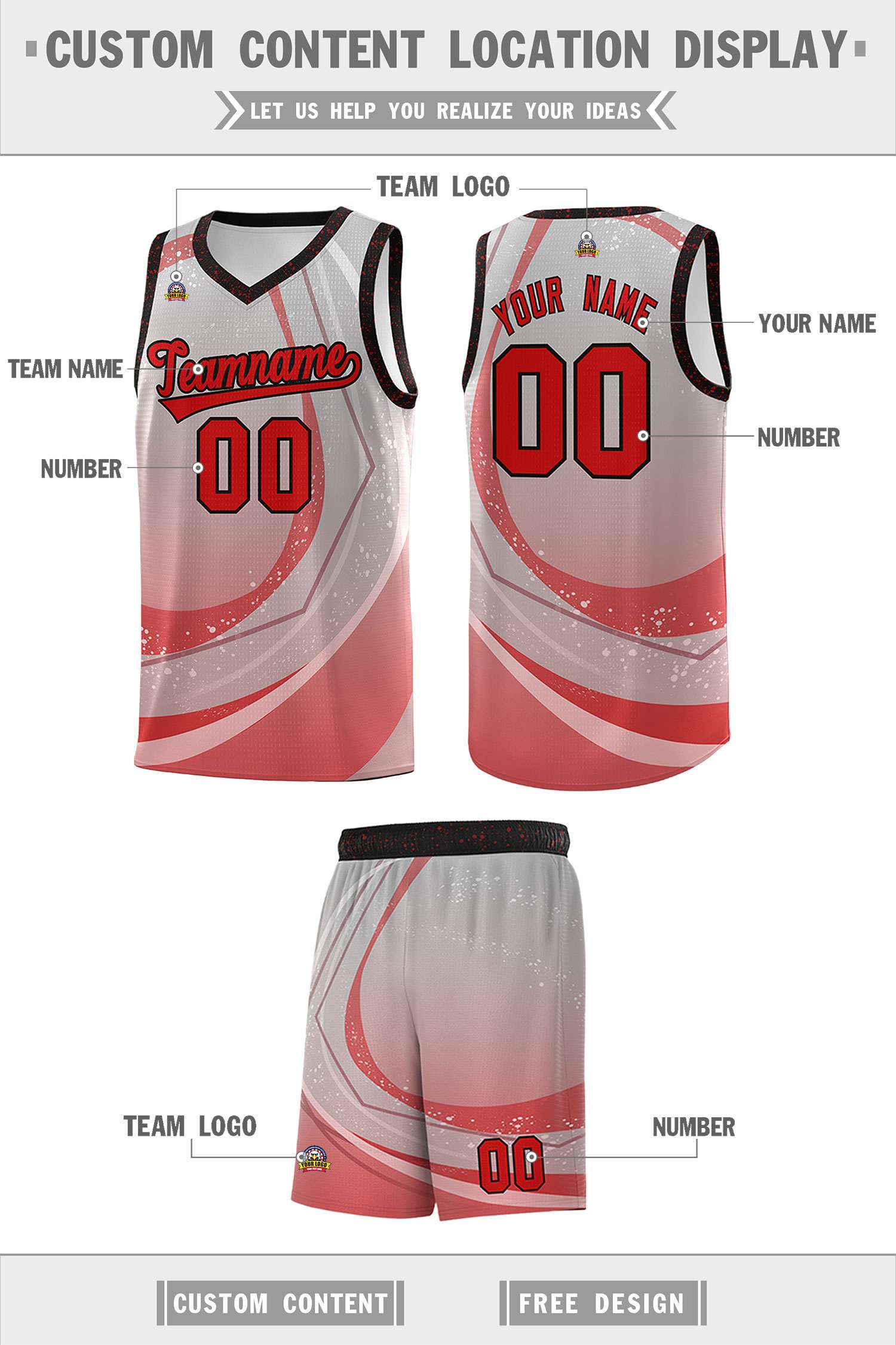 Custom Gray Red Personalized Galaxy Graffiti Pattern Sports Uniform Basketball Jersey