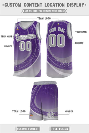 Custom Purple Gray Personalized Galaxy Graffiti Pattern Sports Uniform Basketball Jersey