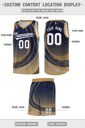 Custom Navy Old Gold Personalized Galaxy Graffiti Pattern Sports Uniform Basketball Jersey