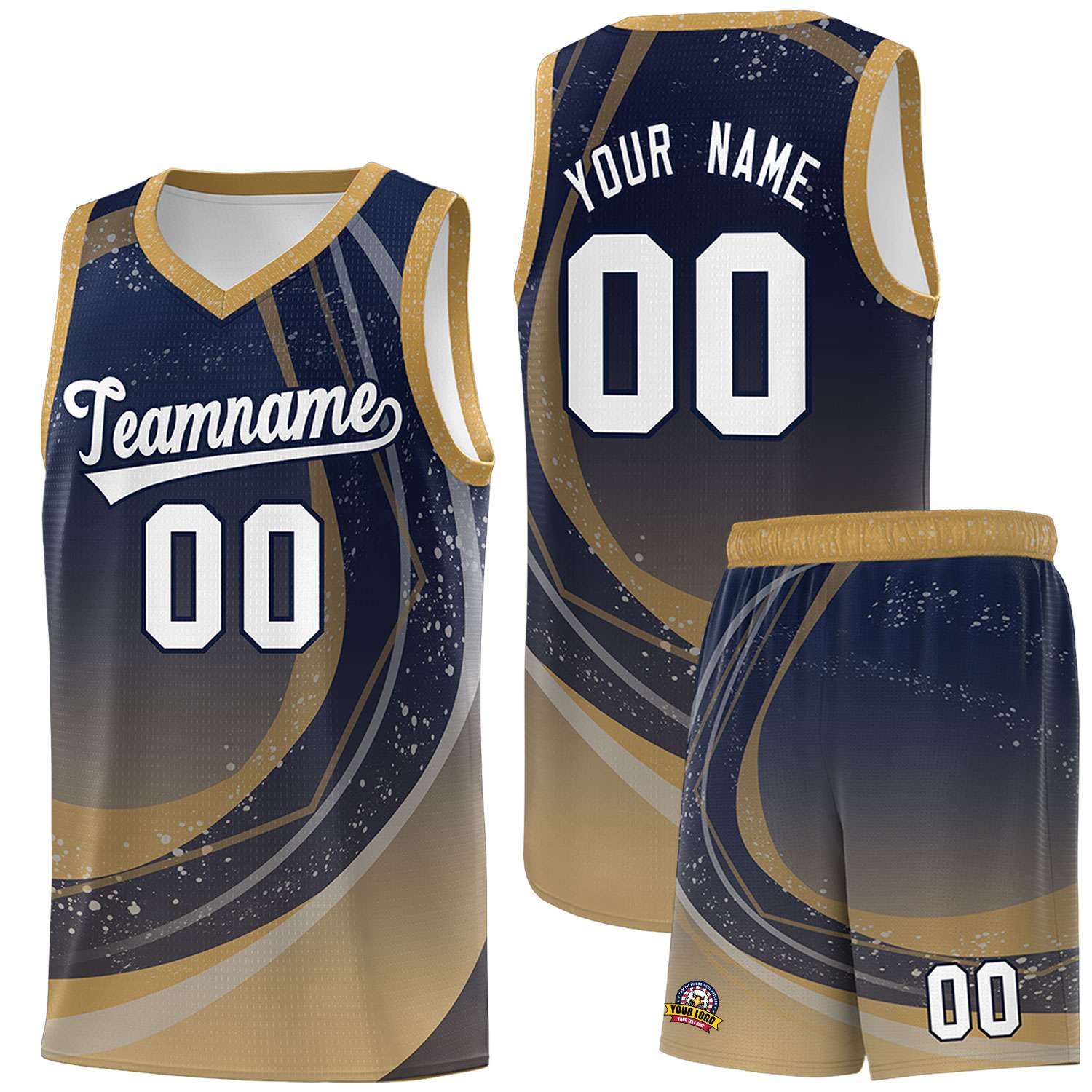 Custom Navy Old Gold Personalized Galaxy Graffiti Pattern Sports Uniform Basketball Jersey