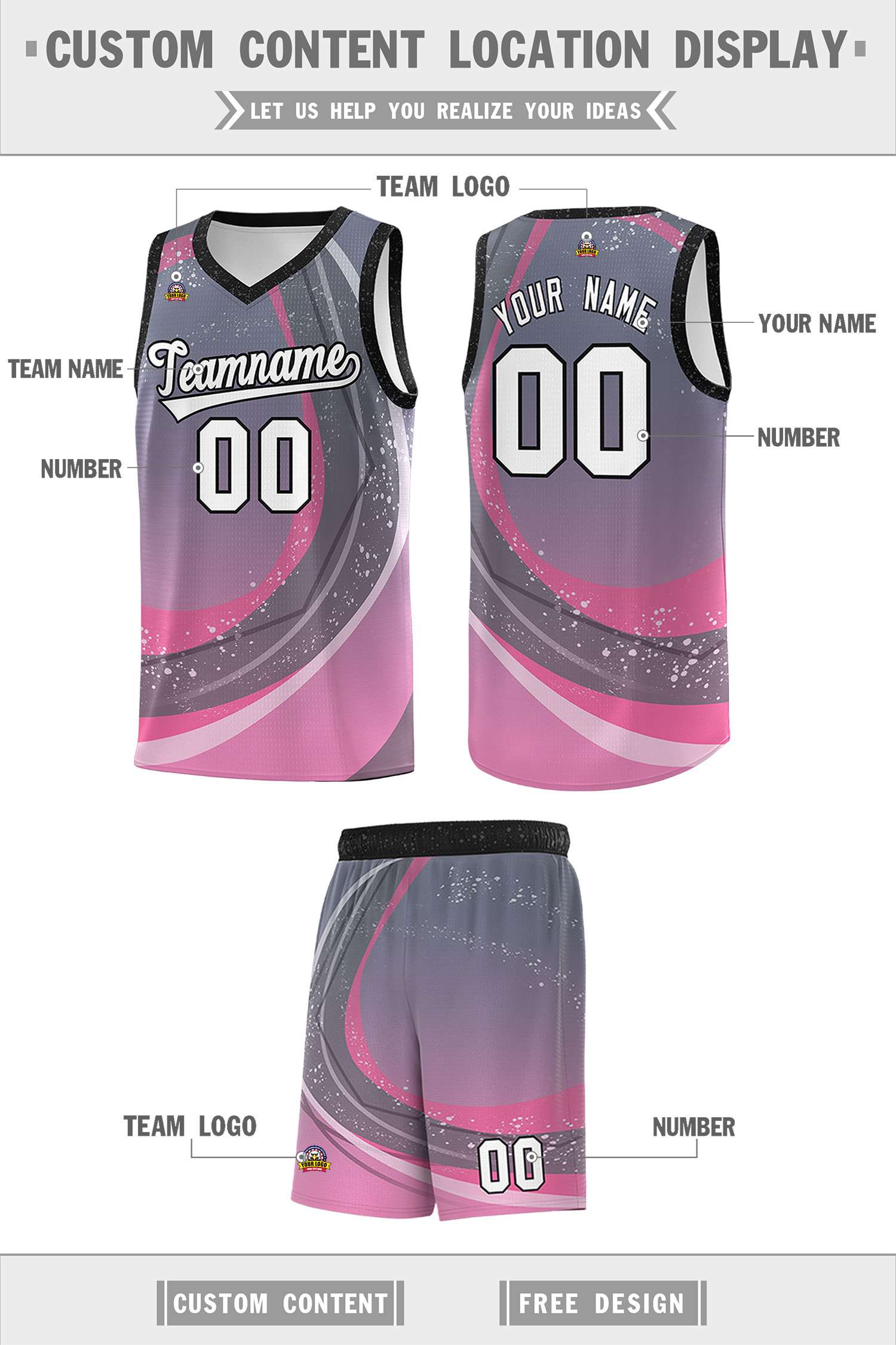 Custom Dark Gray Pink Personalized Galaxy Graffiti Pattern Sports Uniform Basketball Jersey