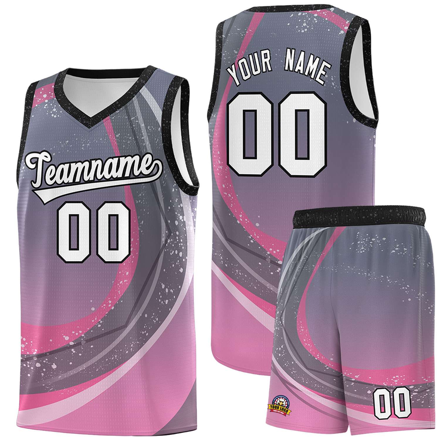 Custom Dark Gray Pink Personalized Galaxy Graffiti Pattern Sports Uniform Basketball Jersey