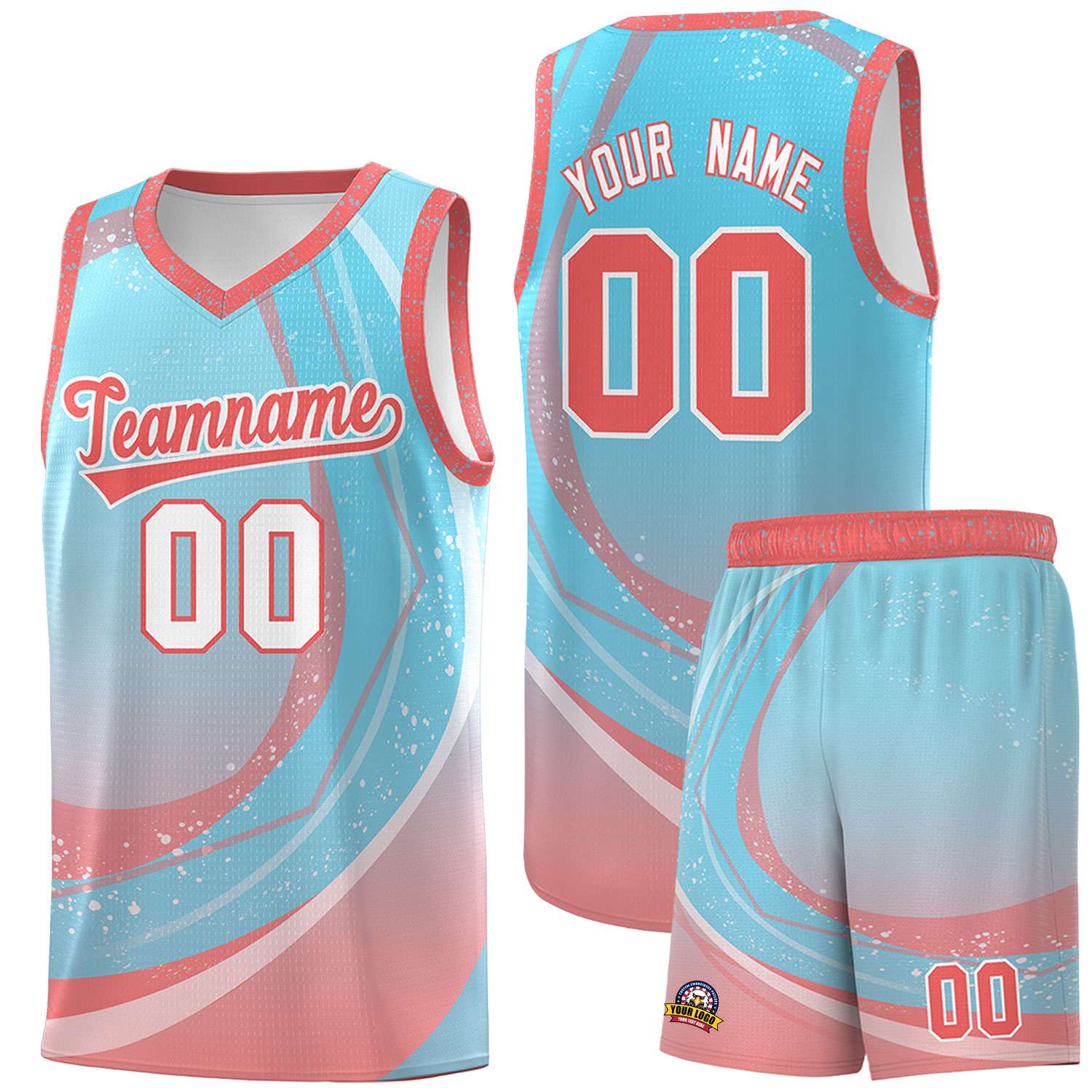 Custom Sky Blue Light Pink Personalized Galaxy Graffiti Pattern Sports Uniform Basketball Jersey