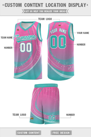 Custom Pink Aqua Personalized Galaxy Graffiti Pattern Sports Uniform Basketball Jersey