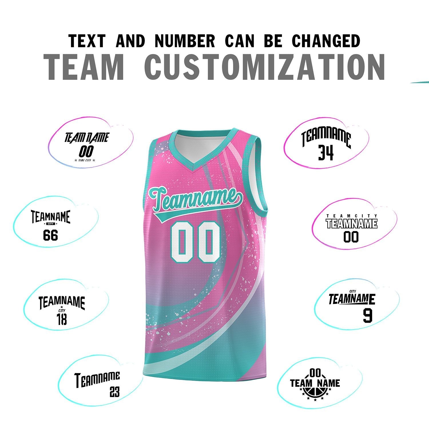 Custom Pink Aqua Personalized Galaxy Graffiti Pattern Sports Uniform Basketball Jersey