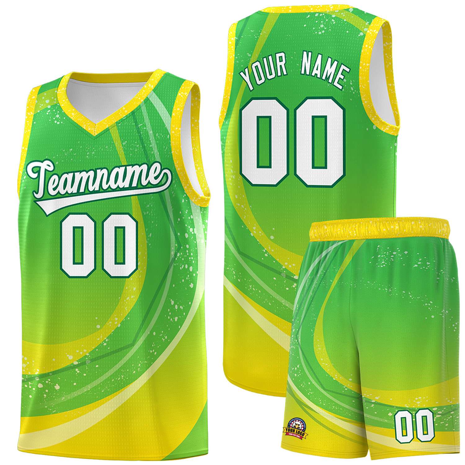 Custom Neon Green Gold Personalized Galaxy Graffiti Pattern Sports Uniform Basketball Jersey