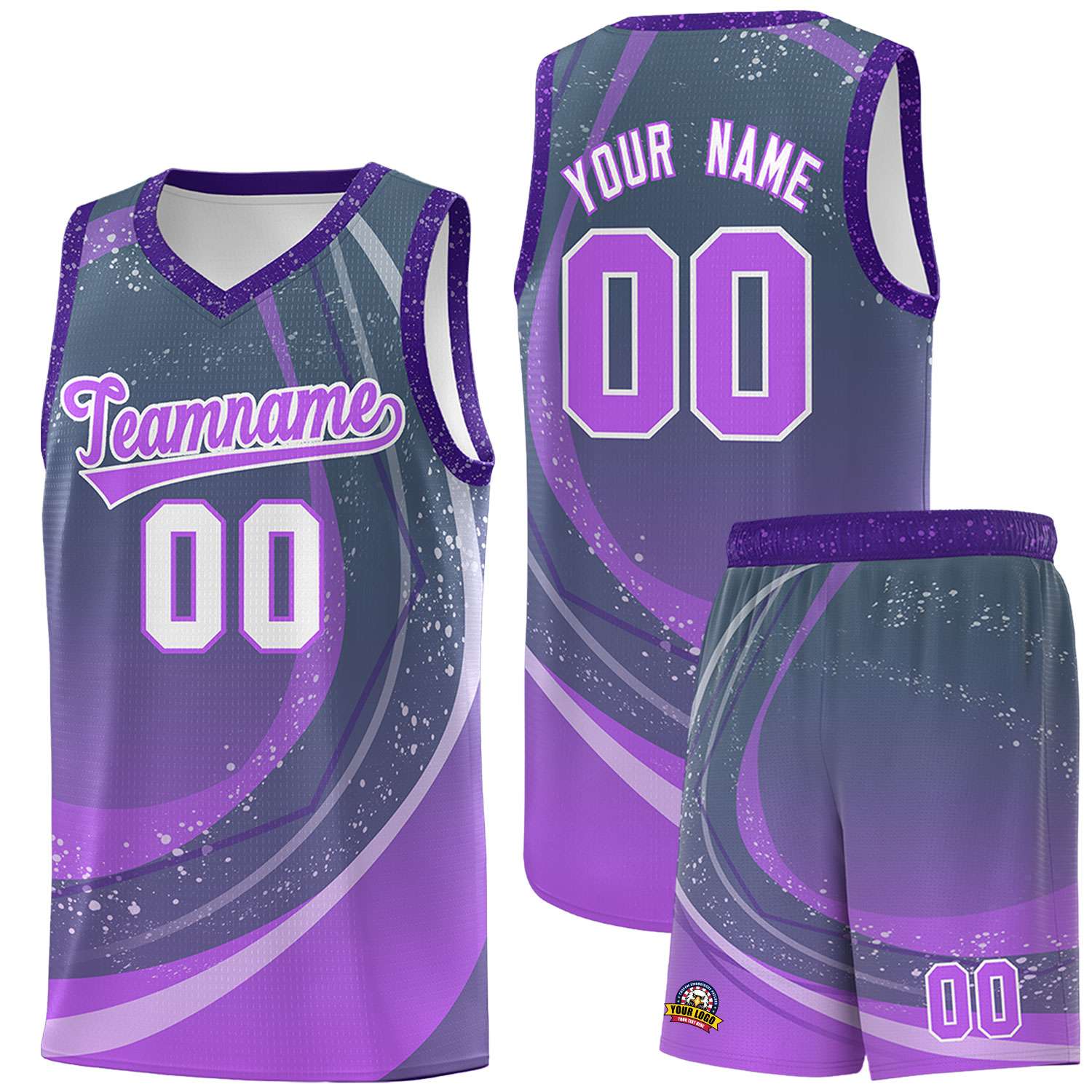 Custom Dark Gray Purple Personalized Galaxy Graffiti Pattern Sports Uniform Basketball Jersey