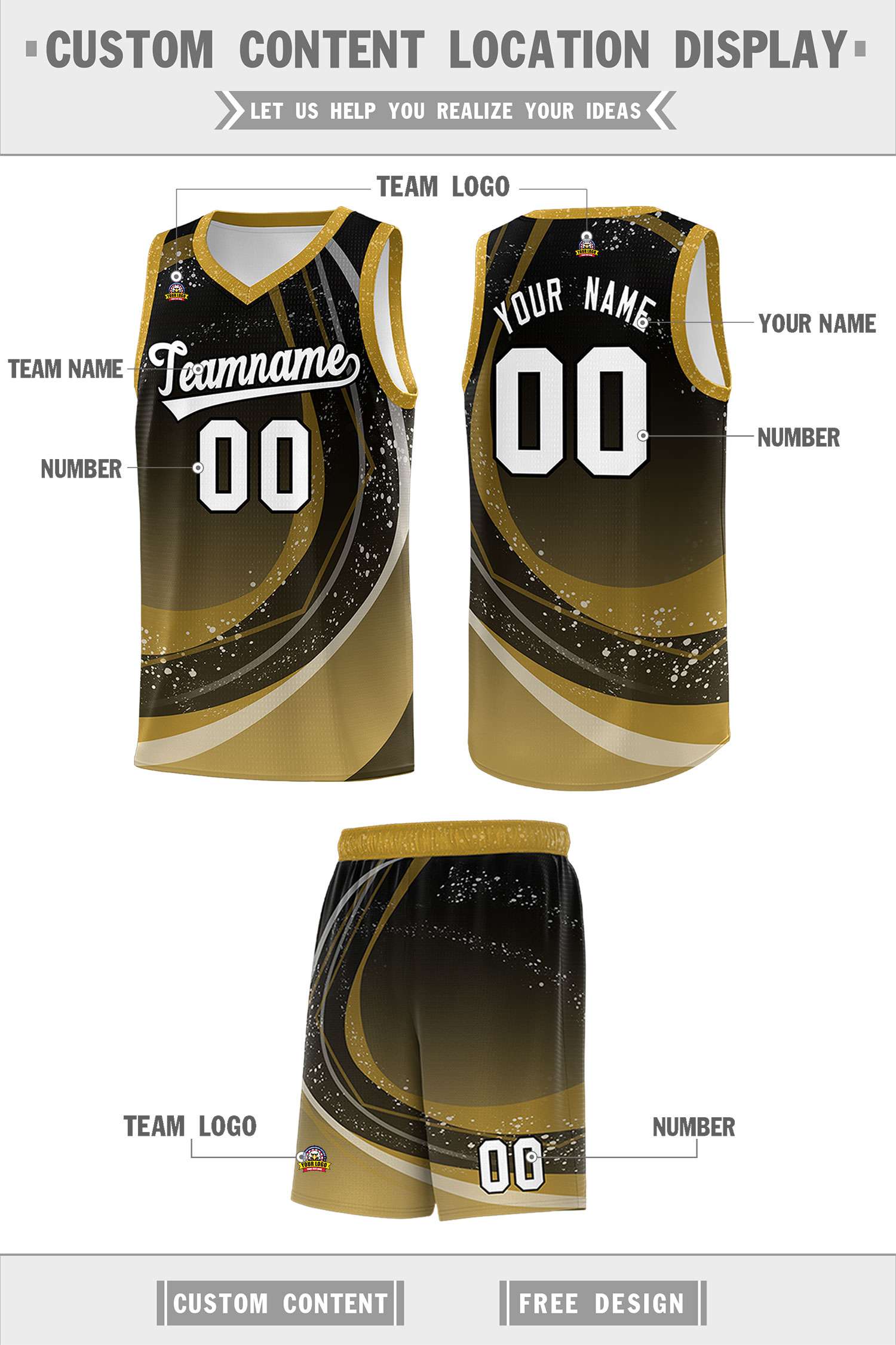 Custom Black Old Gold Personalized Galaxy Graffiti Pattern Sports Uniform Basketball Jersey