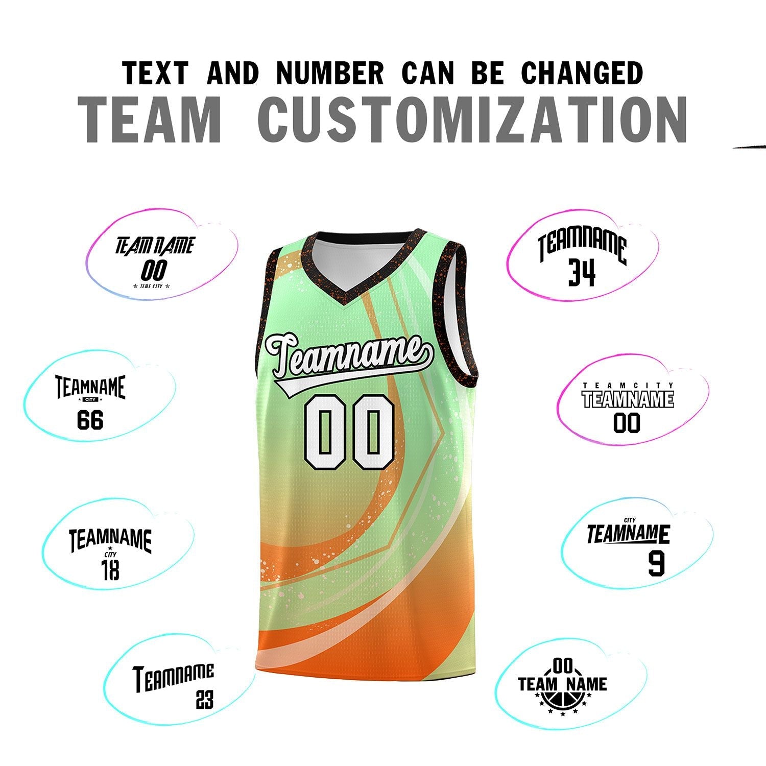 Custom Light Green Orange Personalized Galaxy Graffiti Pattern Sports Uniform Basketball Jersey