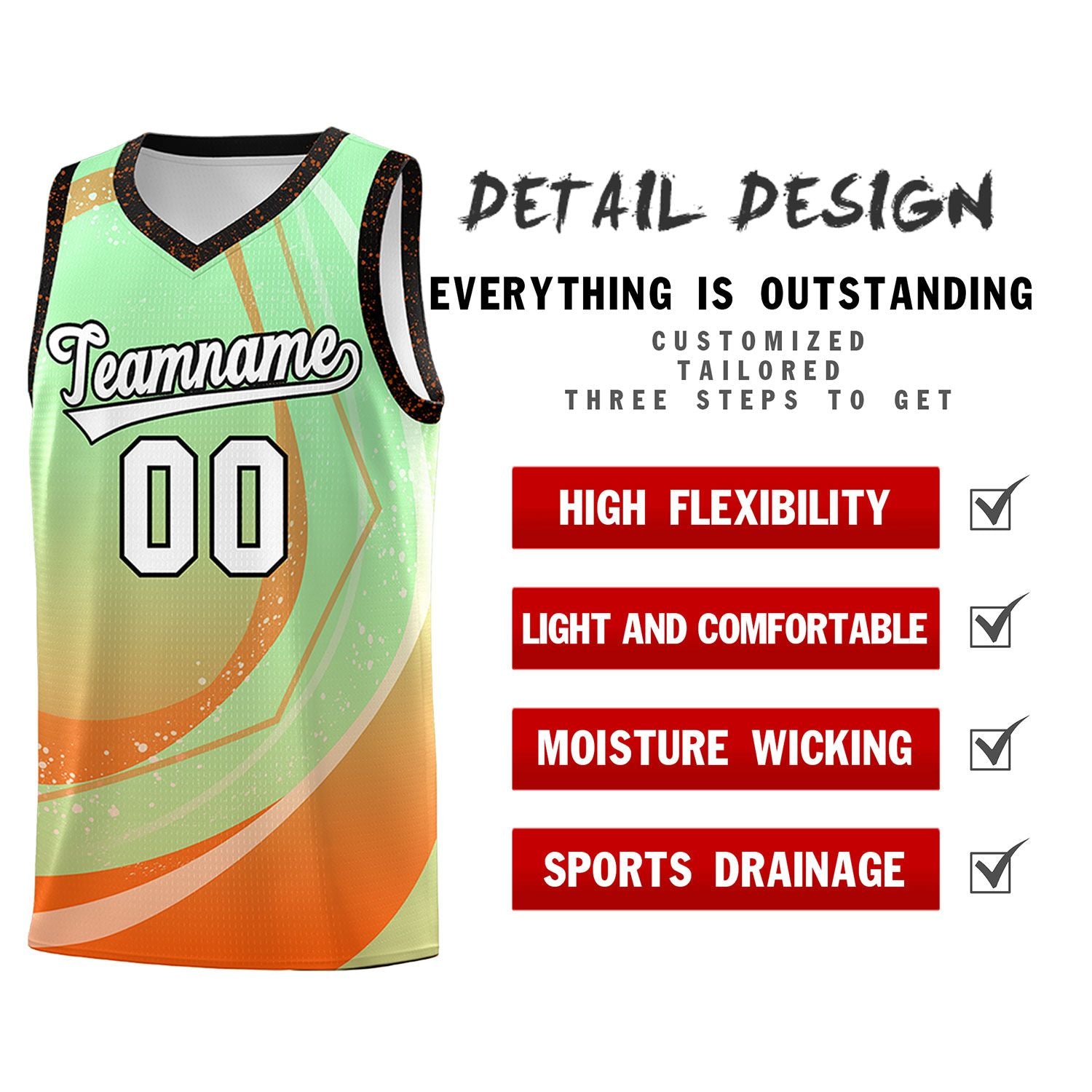 Custom Light Green Orange Personalized Galaxy Graffiti Pattern Sports Uniform Basketball Jersey