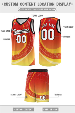 Custom Red Gold Personalized Galaxy Graffiti Pattern Sports Uniform Basketball Jersey