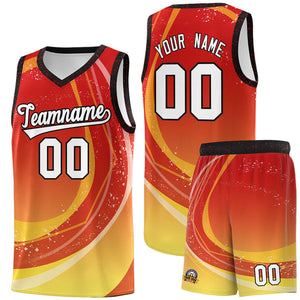 Custom Red Gold Personalized Galaxy Graffiti Pattern Sports Uniform Basketball Jersey