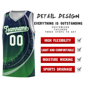 Custom Navy Kelly Green Personalized Galaxy Graffiti Pattern Sports Uniform Basketball Jersey