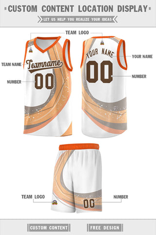 Custom White Light Orange Personalized Galaxy Graffiti Pattern Sports Uniform Basketball Jersey
