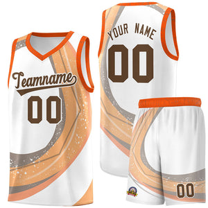 Custom White Light Orange Personalized Galaxy Graffiti Pattern Sports Uniform Basketball Jersey