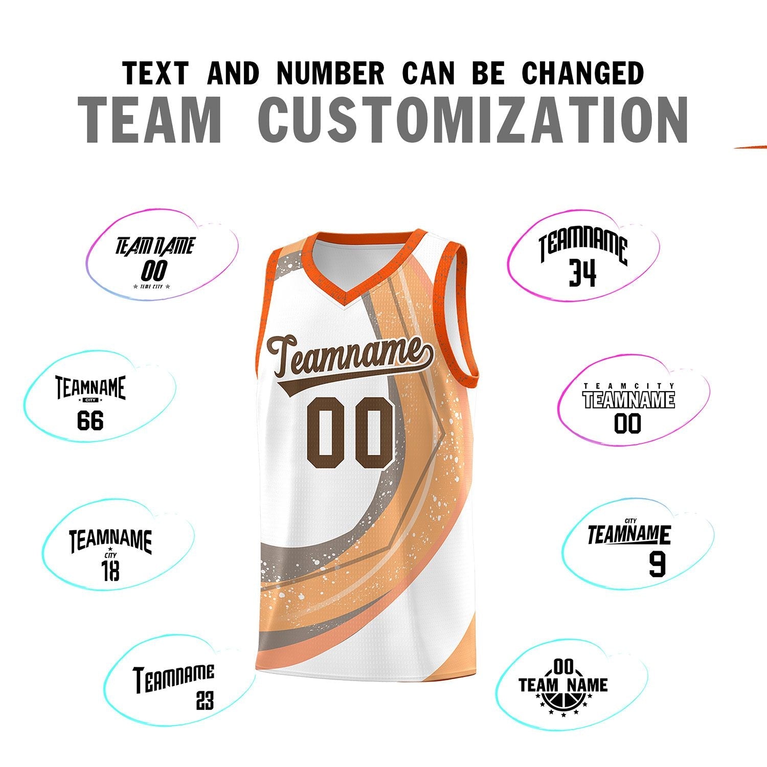 Custom White Light Orange Personalized Galaxy Graffiti Pattern Sports Uniform Basketball Jersey