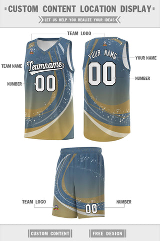 Custom Gray Old Gold Personalized Galaxy Graffiti Pattern Sports Uniform Basketball Jersey