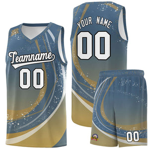 Custom Gray Old Gold Personalized Galaxy Graffiti Pattern Sports Uniform Basketball Jersey