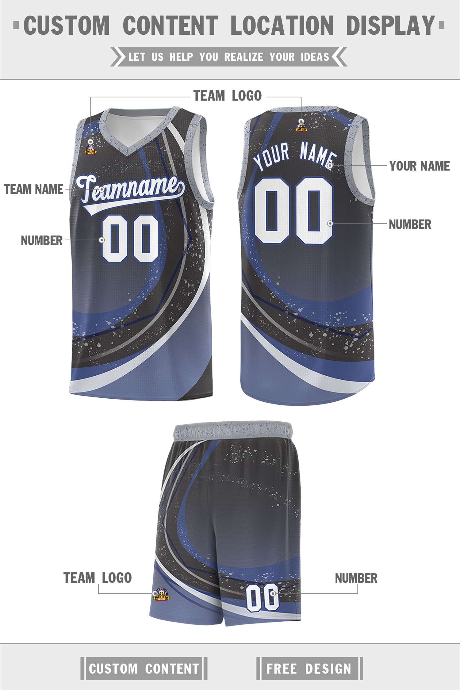 Custom Dark Gray Blue Personalized Galaxy Graffiti Pattern Sports Uniform Basketball Jersey