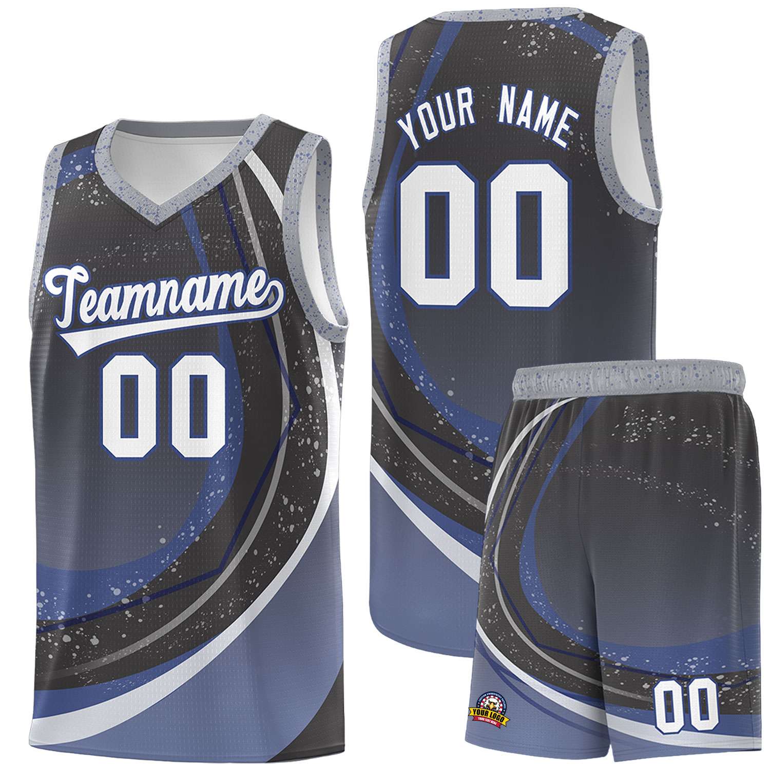 Custom Dark Gray Blue Personalized Galaxy Graffiti Pattern Sports Uniform Basketball Jersey