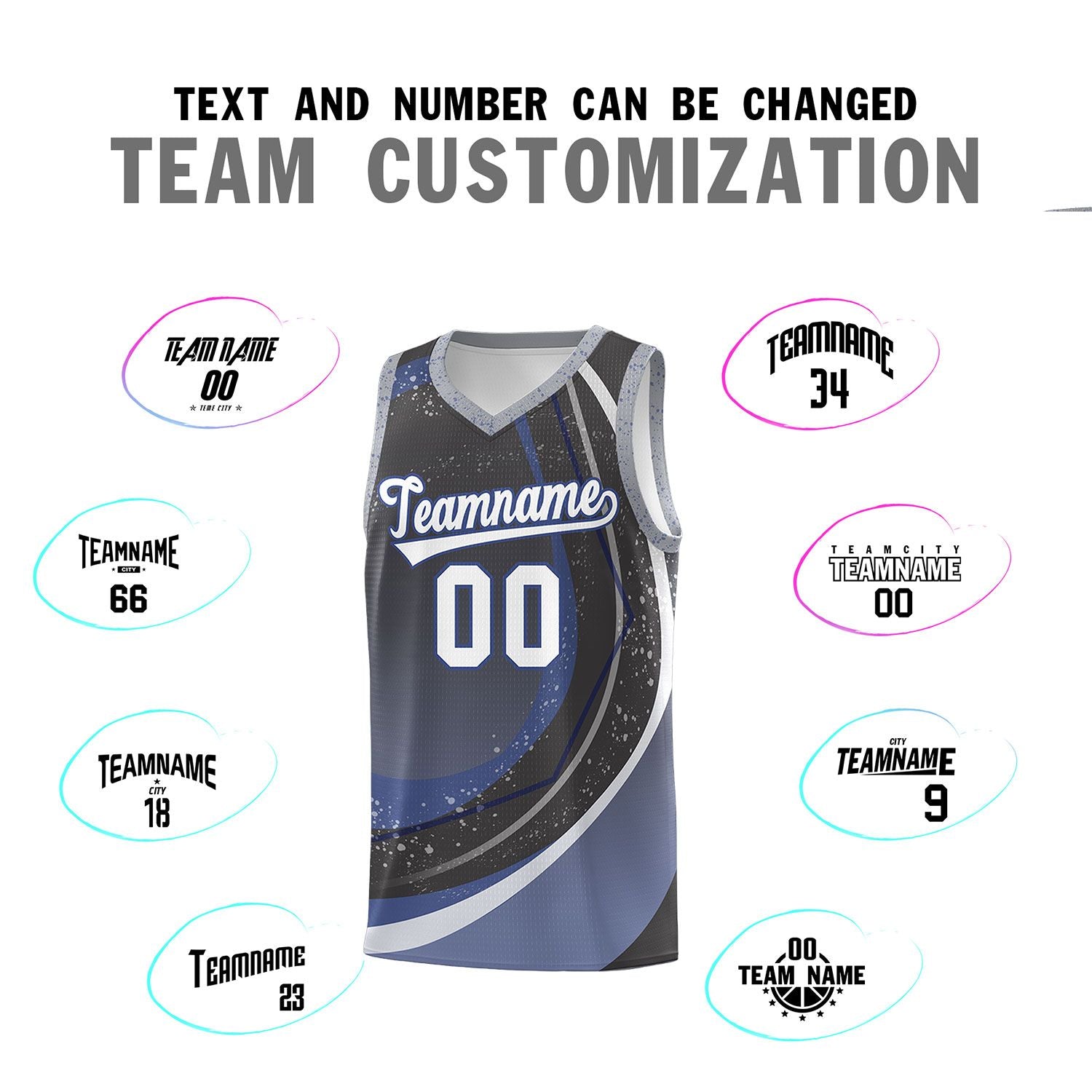 Custom Dark Gray Blue Personalized Galaxy Graffiti Pattern Sports Uniform Basketball Jersey