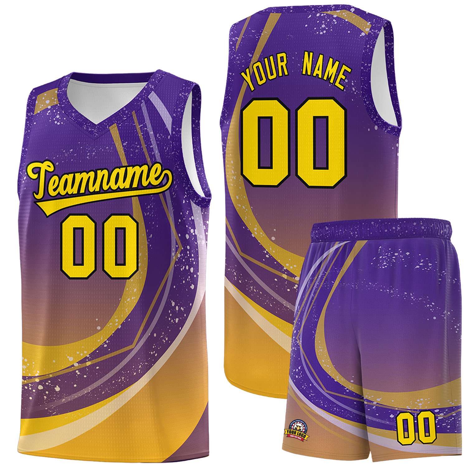 Custom Purple Yellow Personalized Galaxy Graffiti Pattern Sports Uniform Basketball Jersey