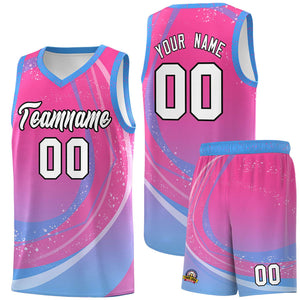 Custom Pink Powder Blue Personalized Galaxy Graffiti Pattern Sports Uniform Basketball Jersey