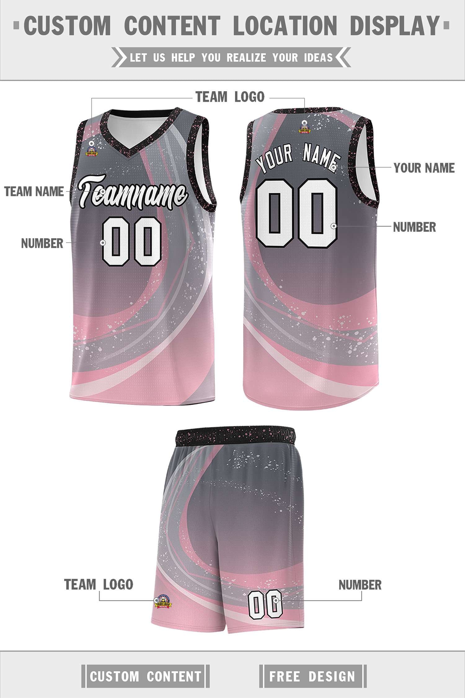 Custom Dark Gray Light Pink Personalized Galaxy Graffiti Pattern Sports Uniform Basketball Jersey