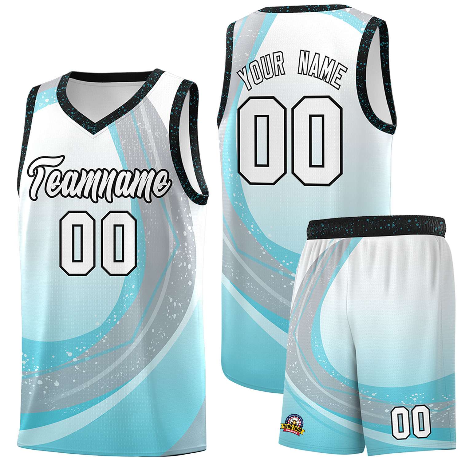 Custom White Sky Blue Personalized Galaxy Graffiti Pattern Sports Uniform Basketball Jersey