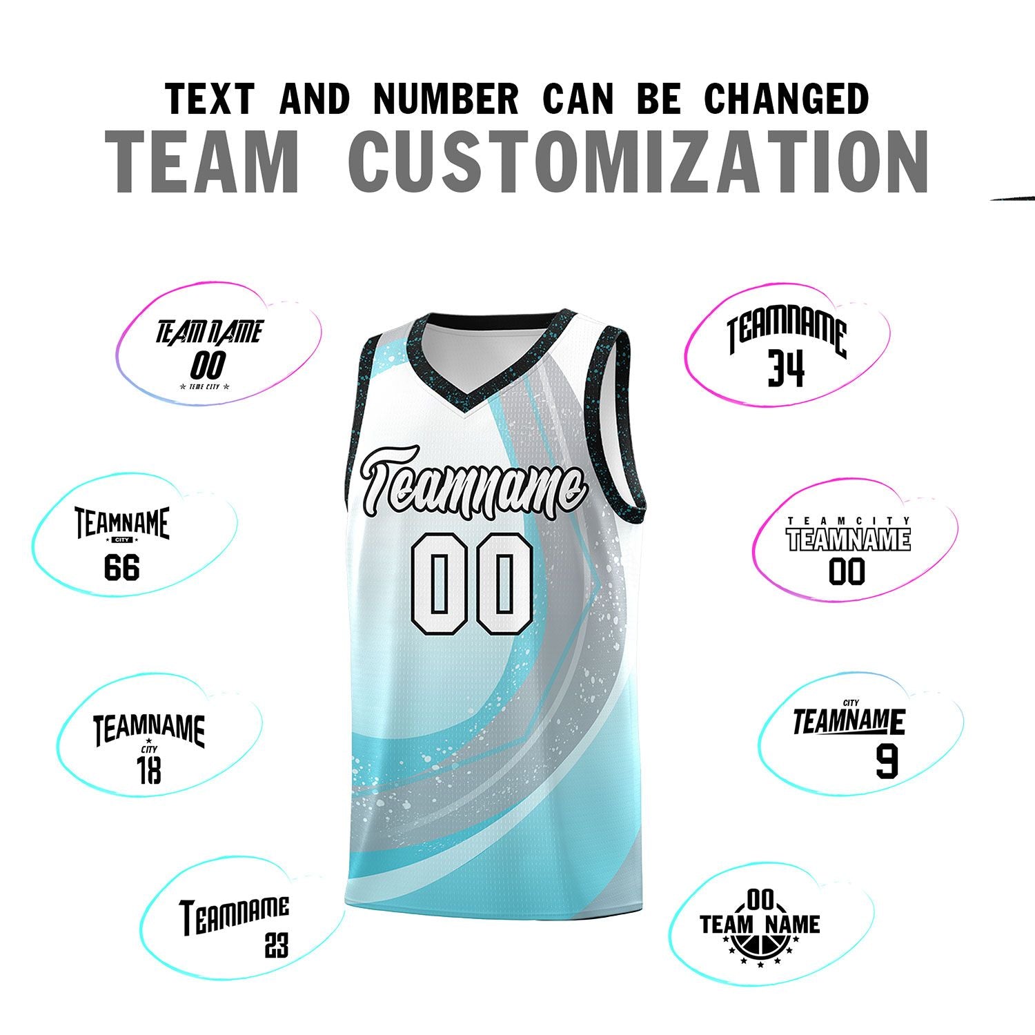 Custom White Sky Blue Personalized Galaxy Graffiti Pattern Sports Uniform Basketball Jersey