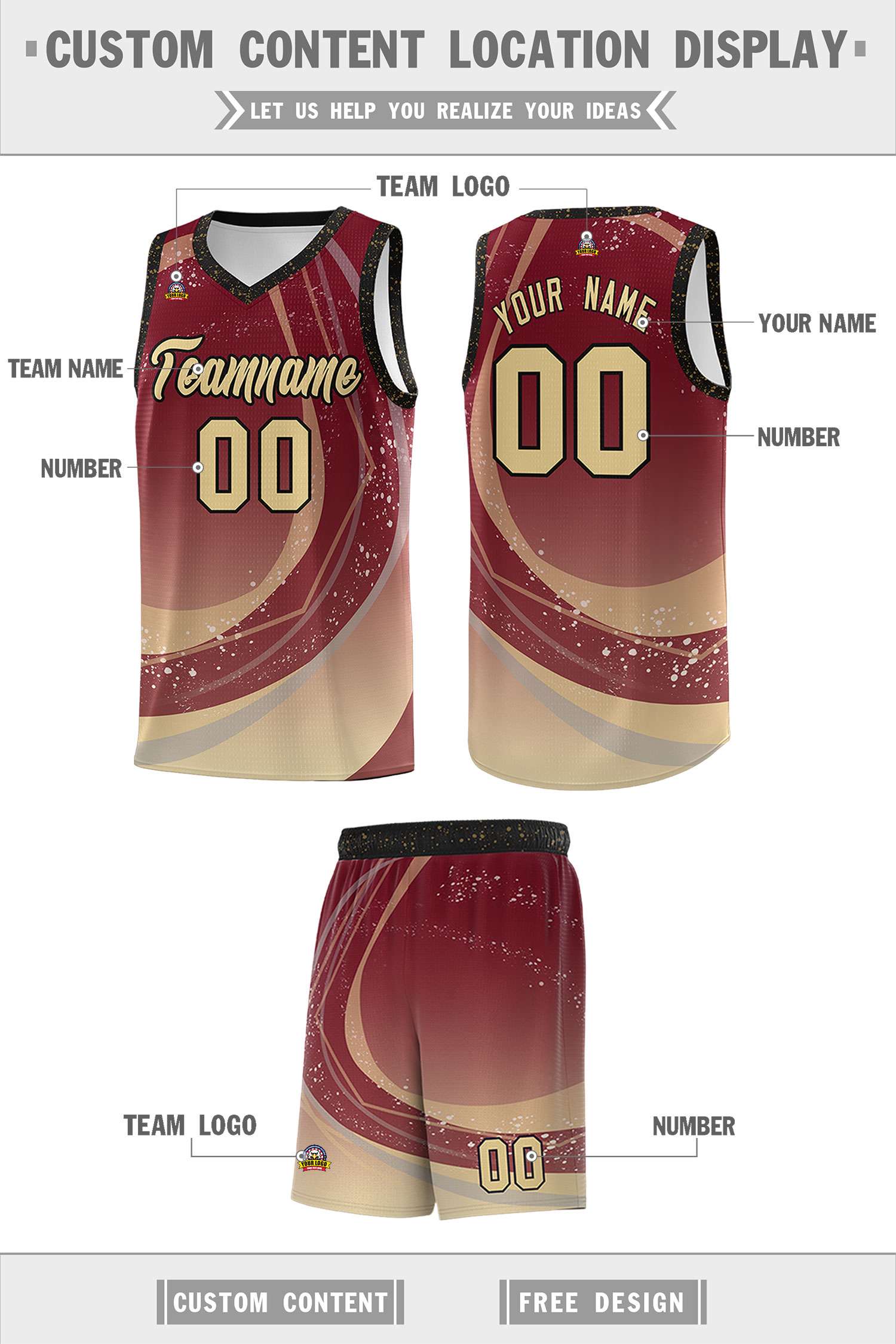 Custom Crimson Khaki Personalized Galaxy Graffiti Pattern Sports Uniform Basketball Jersey