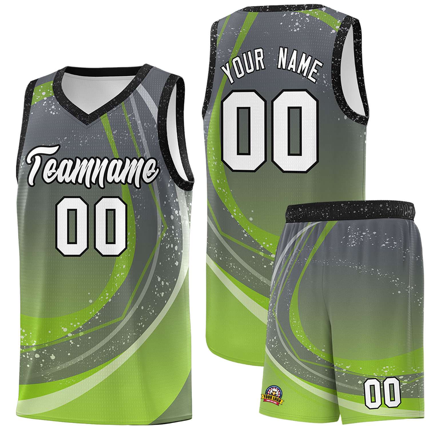 Custom Dark Gray Neon Green Personalized Galaxy Graffiti Pattern Sports Uniform Basketball Jersey