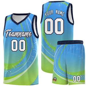 Custom Powder Blue Neon Green Personalized Galaxy Graffiti Pattern Sports Uniform Basketball Jersey